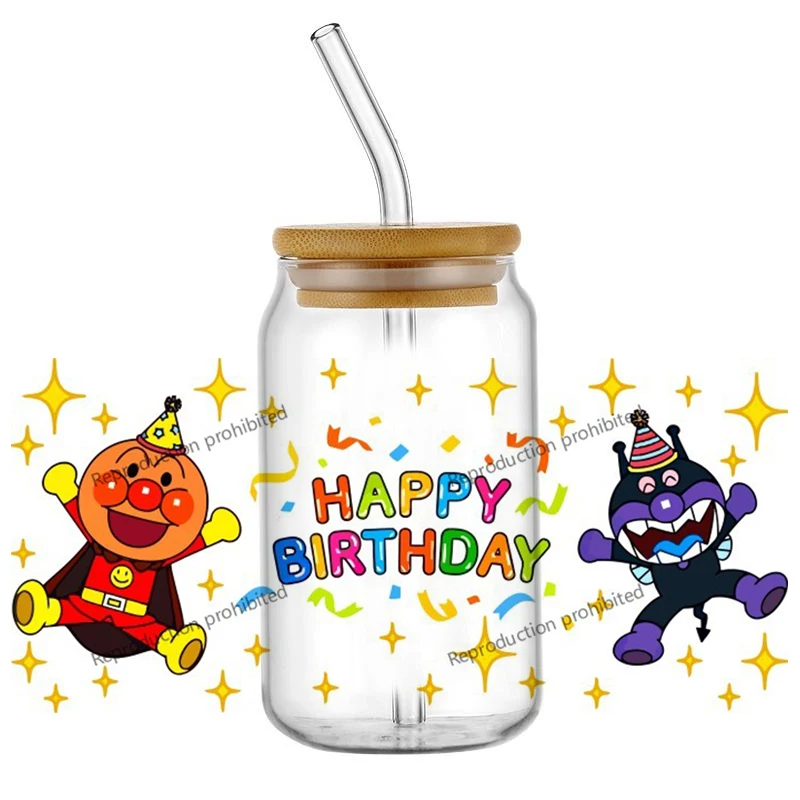

New Design Japanese Anpanman Anime HEllo kitty Cartoon UV DTF Decal Sticker Wrap For 16oz Libbey Glass Can Cup
