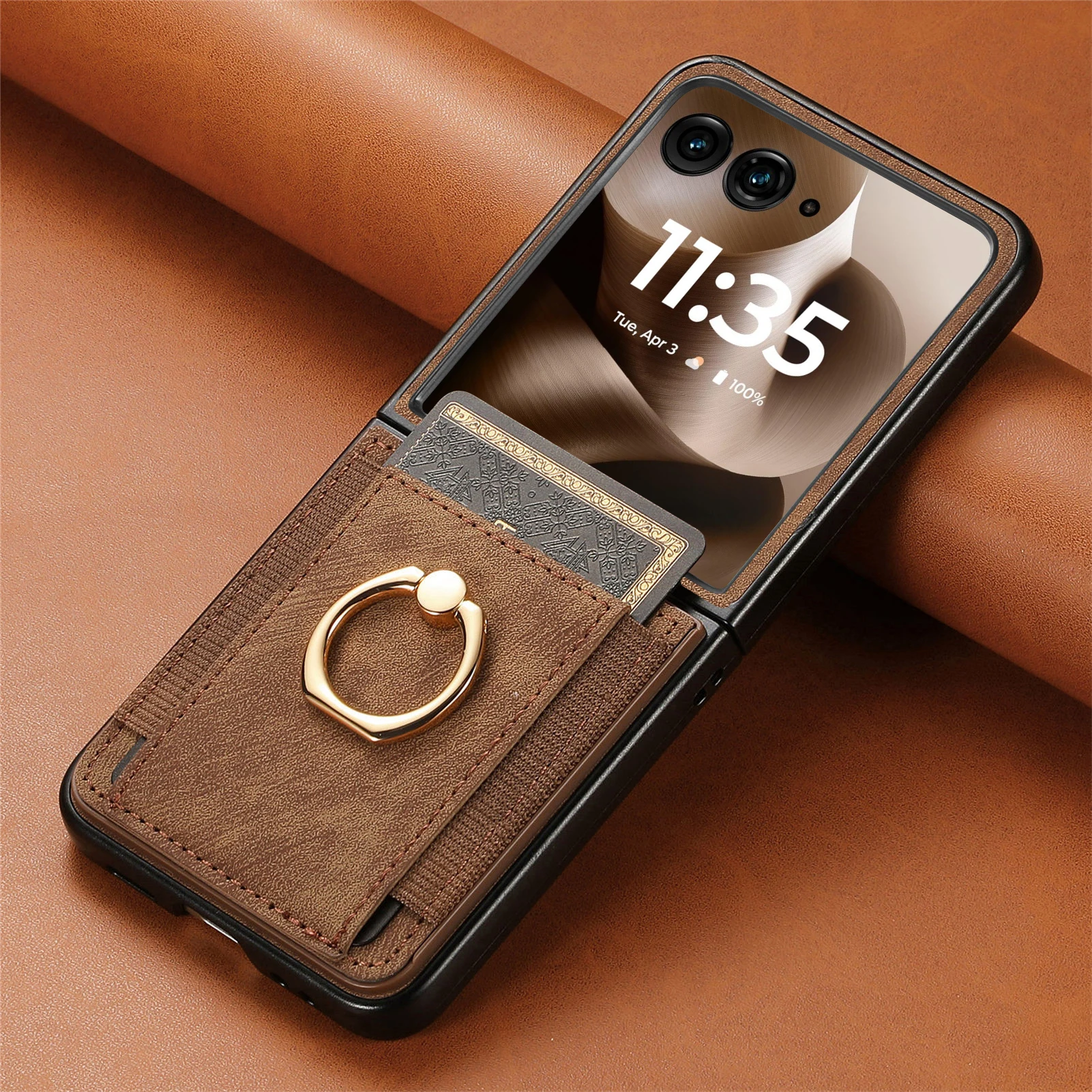 

Кожаный чехол с магнитным держателем для кольца для Motorola Razr 60 Ultra 50 Pro 40, модная вставка для карты Solt Bag KickStand, ощущение кожи, чехол