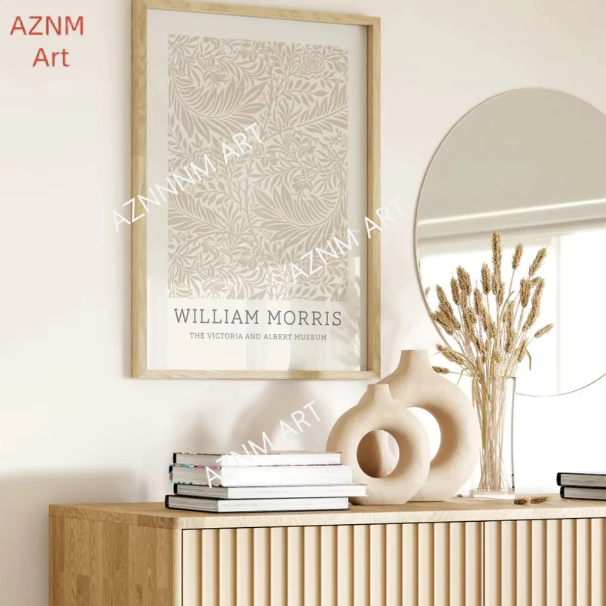 Neutral Beige William Morris Floral Abstract Canvas Print Poster Modern Botanical Art Print Bedroom Wall Art Home Decor