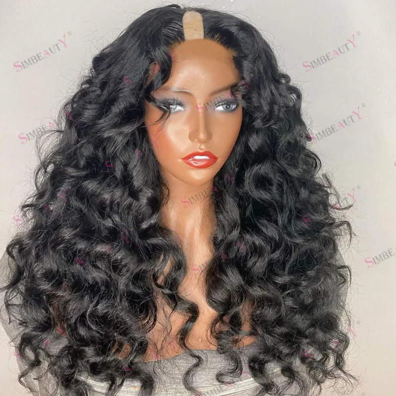 

Deep Loose Wave Natural Black Remy Human Hair 1x4 Size Middle U Part Wigs for Black Women Glueless Easy Wear Adjustable V Part