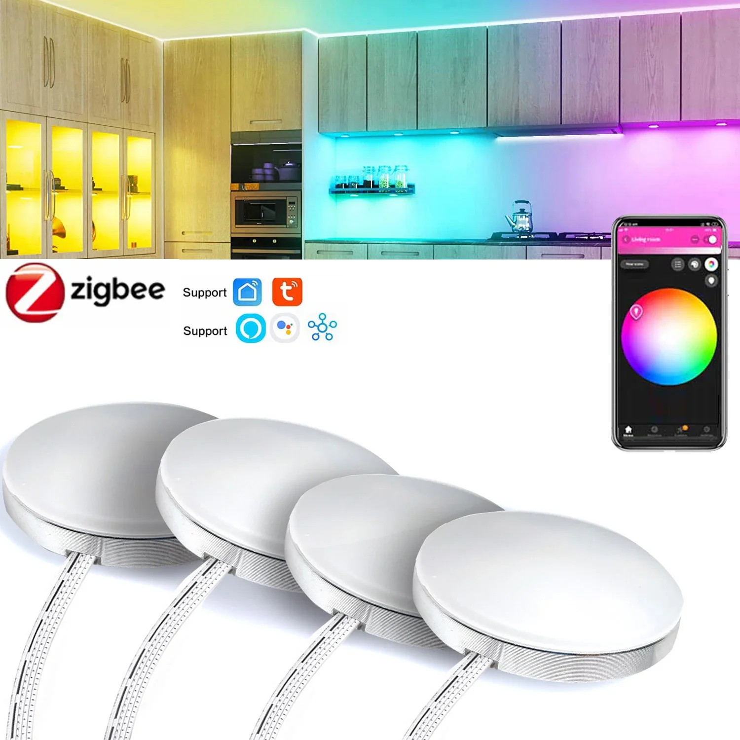 Zigbee 3,0 RGB LED Unter Schrank Beleuchtung Dimmen Küche Zähler Möbel Beleuchtung Kit Für ZIGBEE 3,0 Smartthings Hub Alexa