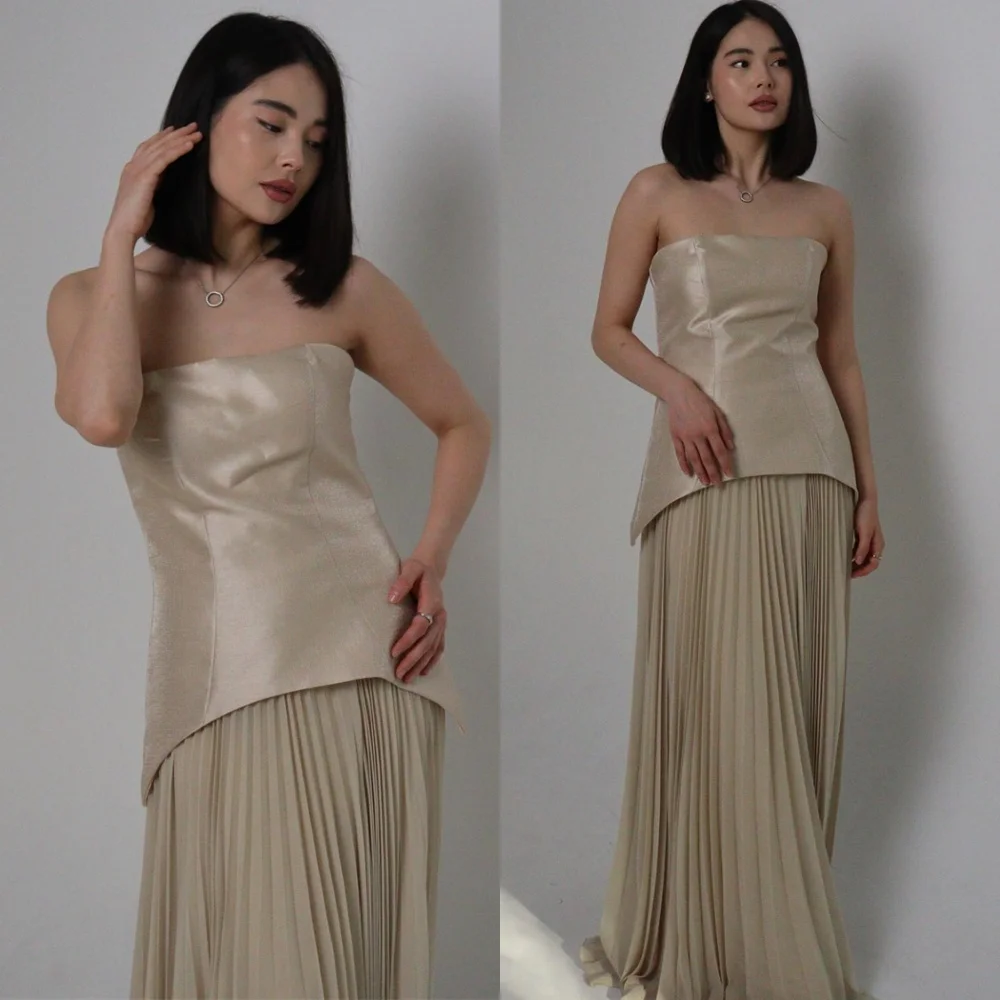 

Customized Romantic Chiffon Evening Dress Formal Strapless Sleeveless Homecoming Dresses Fashion Sweep Train Celebrity Gowns