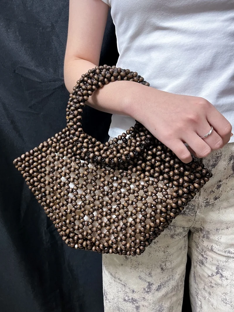 

Women's Handbags Hand-woven Natural Wood Beaded Handmade Craft Small Handbag Cellphone Top-handle Bags For Daily Casual