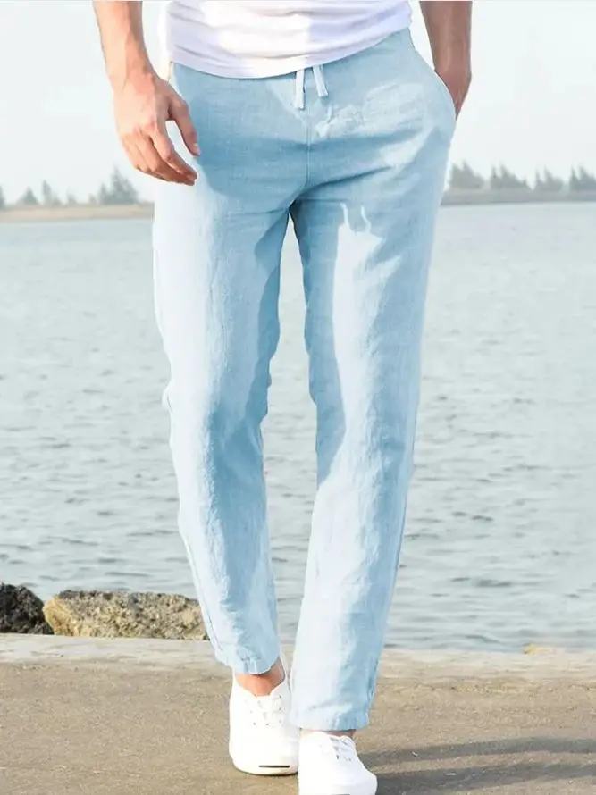 Männer Baumwolle Leinen Hosen Männlichen Herbst Neue Atmungsaktive Einfarbig Leinen Hosen Fitness Streetwear S-5XL