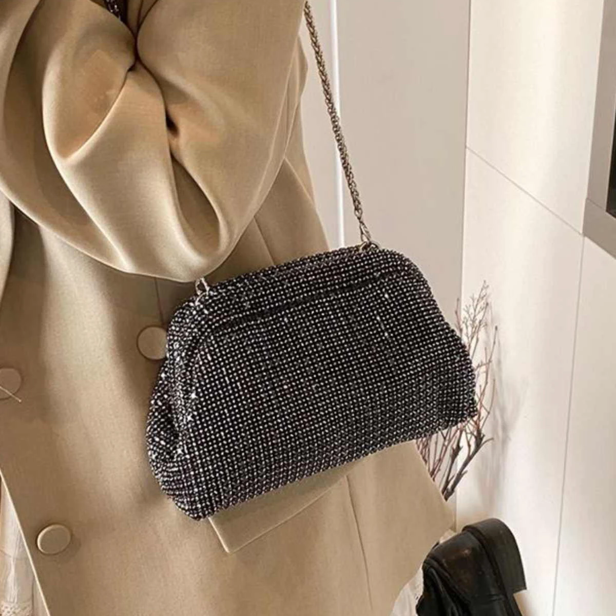 ساطع الماس كليب تصميم حقيبة الموضة Crossbody سلسلة حقيبة مطعمة كامل الماس مأدبة حقيبة 2025 جديد واحد الكتف حقيبة تحت الإبط