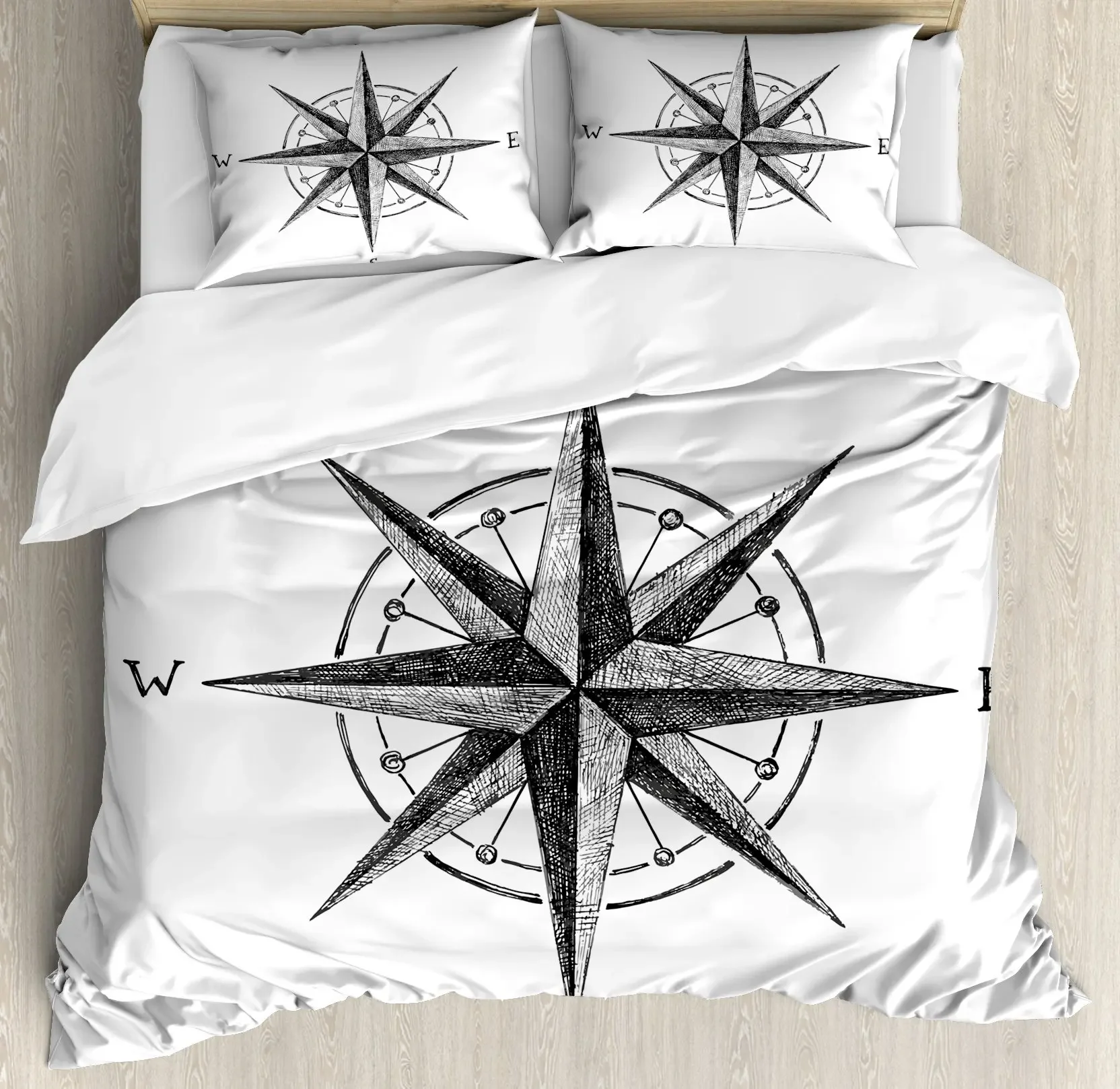 Compass Print Comforter Cover for Children Kids Boys Girl Bedding Set Vinatge World Duvet Cover Ocean Room Decor Queen Full Size