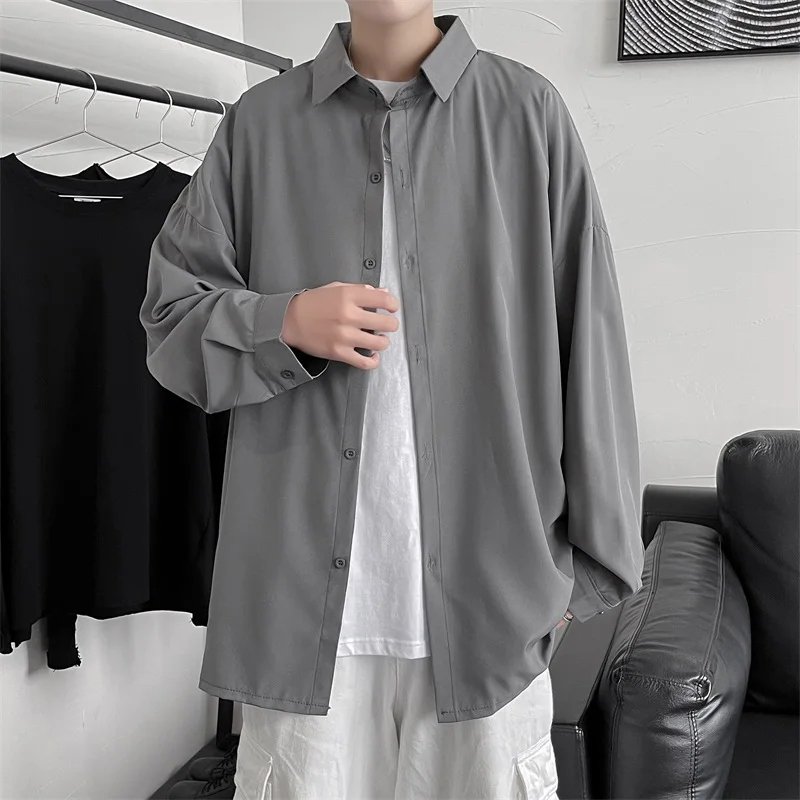 Men Solid Color Shirts Long Sleeve Summer Draped Loose Oversize Vintage Hip-hop High Street All-match  Sun-proof Outwear