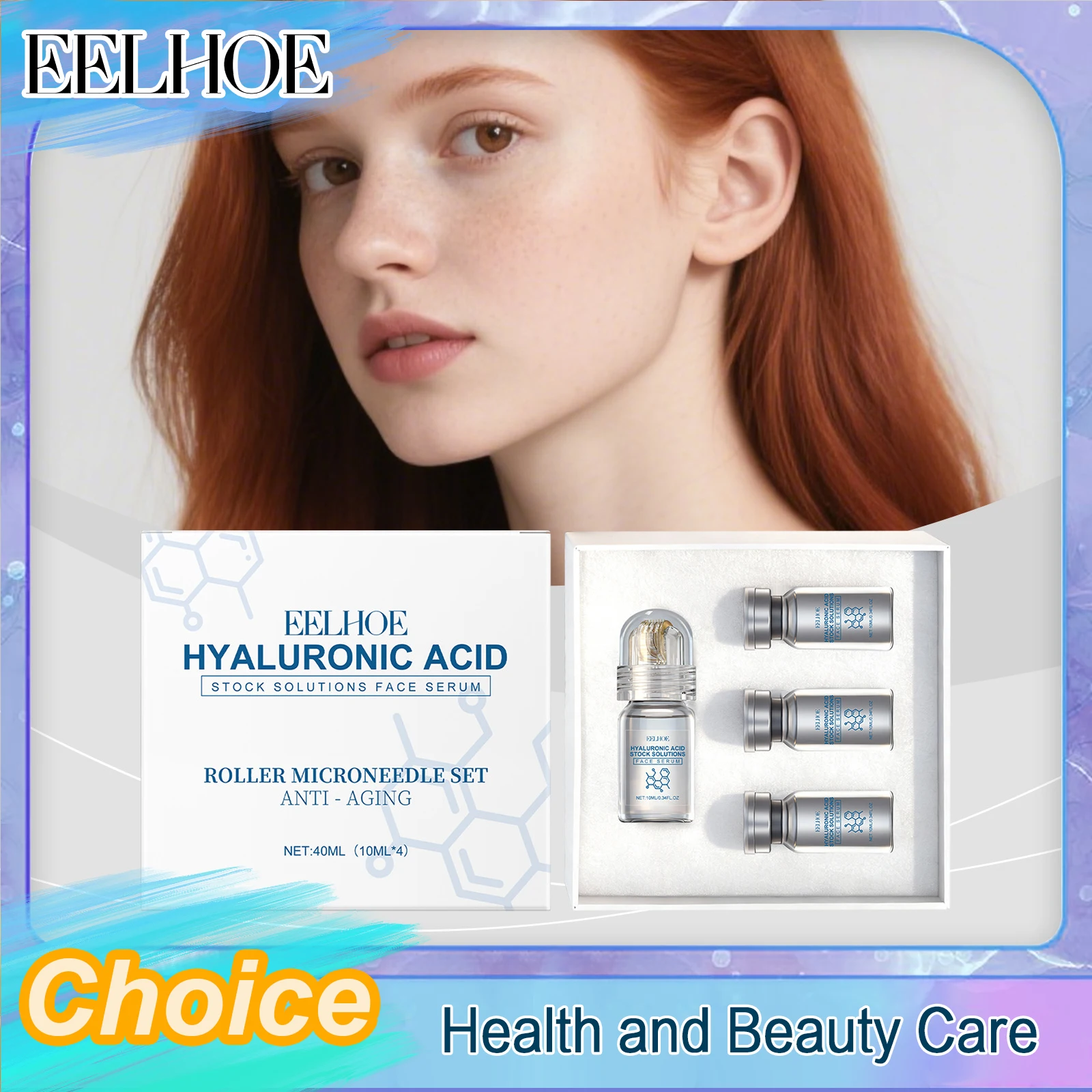 

Hyaluronic Acid Face Serum with Microneedle Roller Moisturizing Rejuvenating Essence Smoothing Refresh Hydrating Skin Care Set