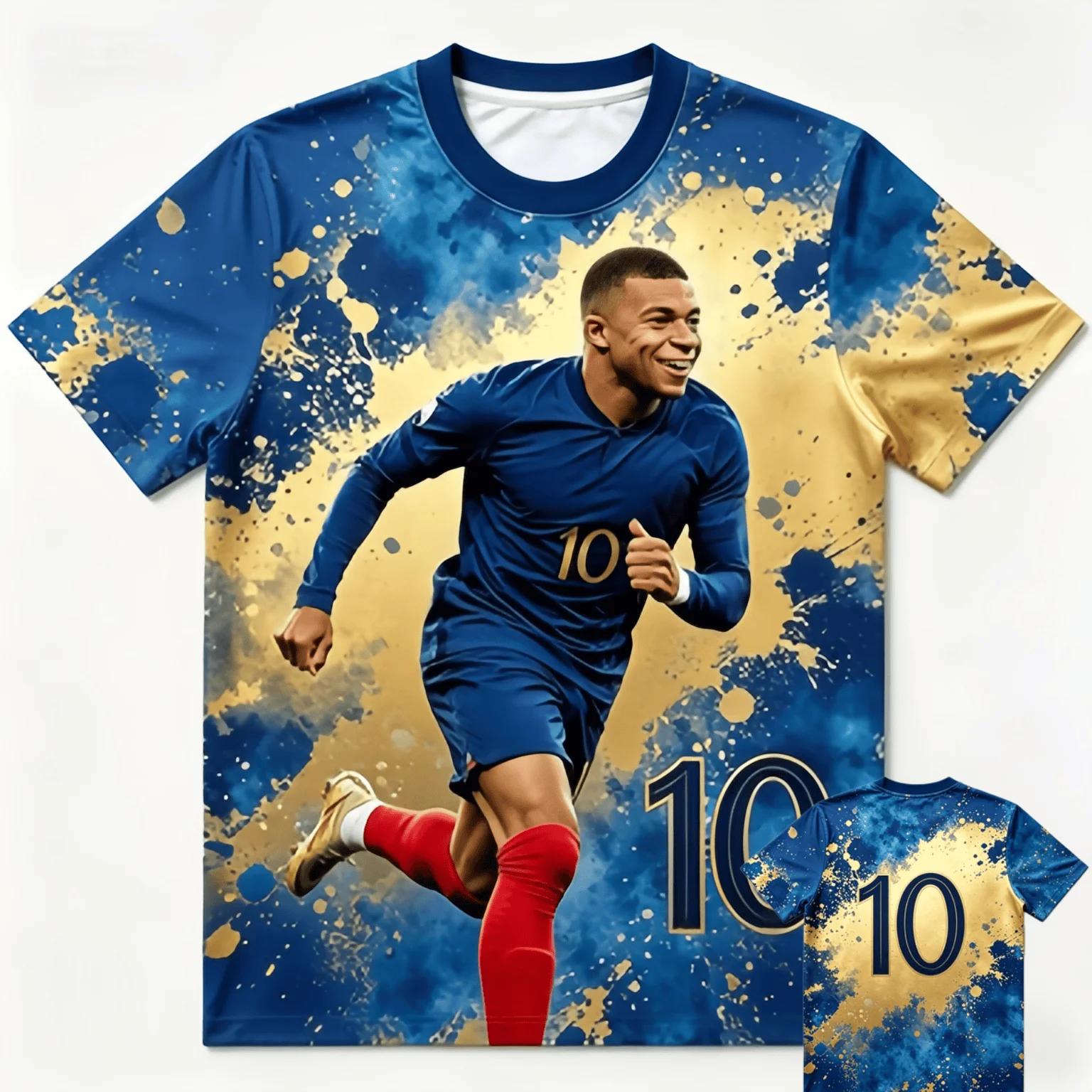 Mbappe No.10 Customized Soccer Shirt Watercolor Splash Ink Starlight Blues Theme Full Print Family Matchingkids T-shirt
