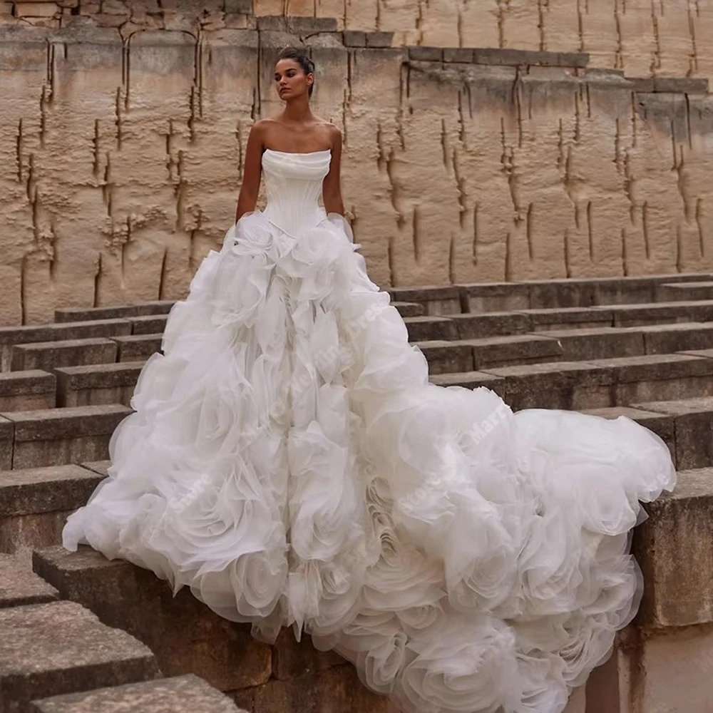 

Gorgeous A-Line Women Wedding Dresses Elegant 3D Flowers Organza Bridal Gown Princess Banquet Vestidos De Novias 2026 Customized