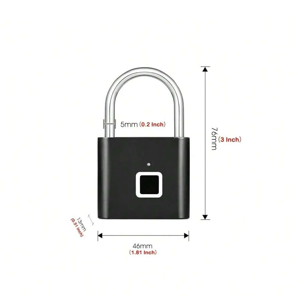 Imagem -06 - Cadeado Inteligente com Impressão Digital Carregamento Usb sem Chave à Prova Dágua Desbloqueio de 02 Segundos Cadeado Antifurto Portátil