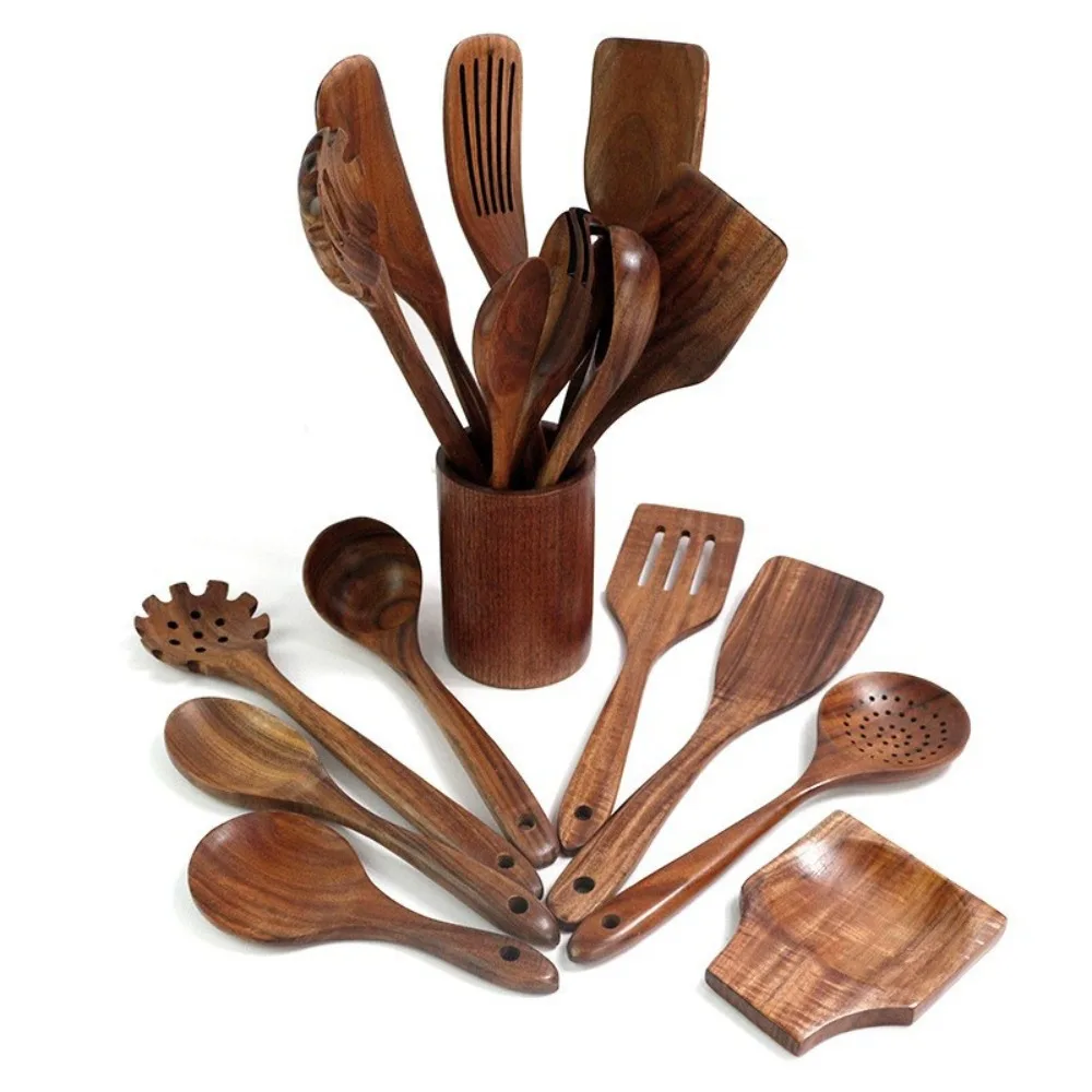 Wooden Nonstick Spatula Spoon Teak Tableware Colander Spoon Special Nano Soup Skimming Cooking Spoon Kitchen Accessories