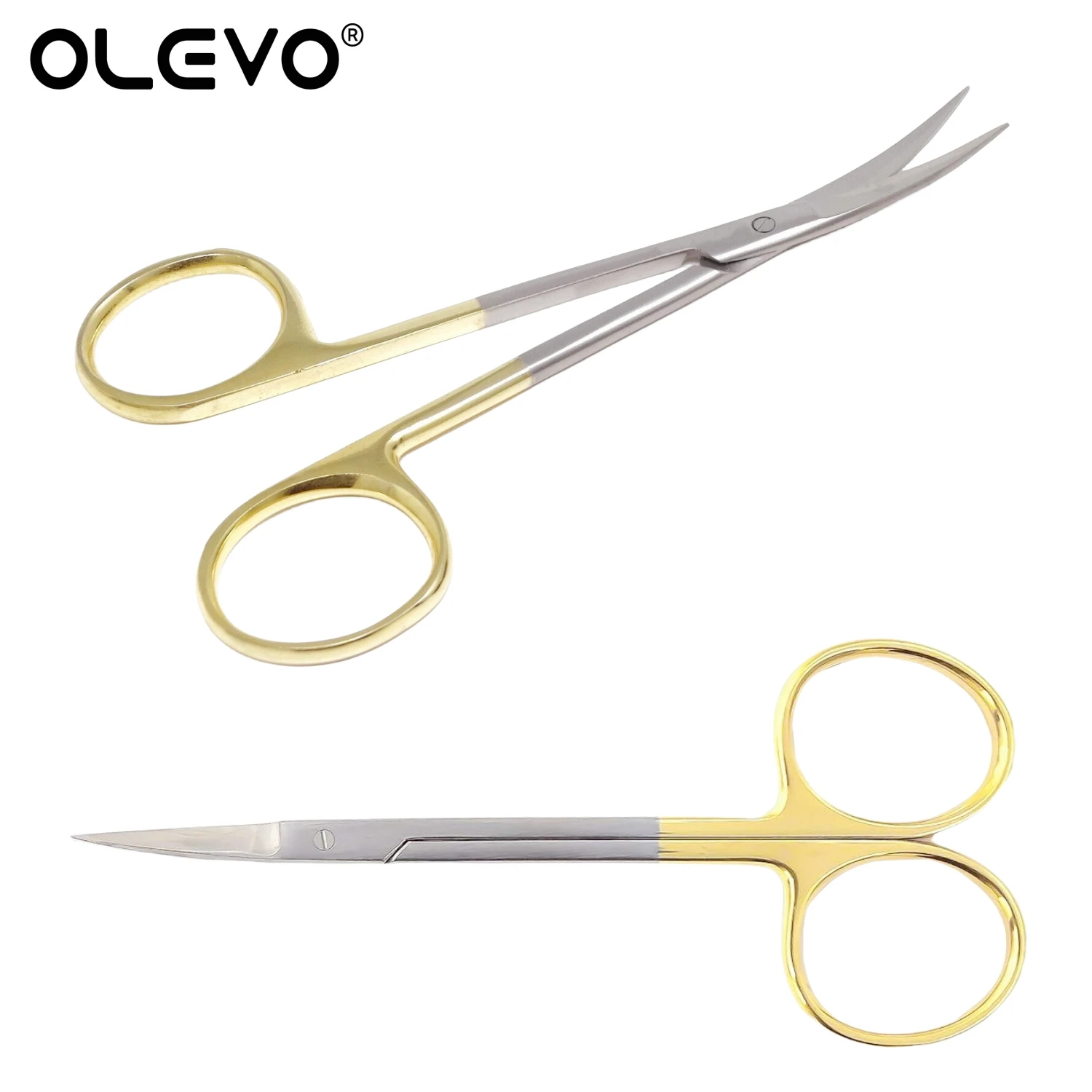 Dental Medical Surgical Scissors, alicate de agulha, aço inoxidável, banhado a ouro Handle, reta, ponta curva, Forceps Tools, 11,5 centímetros