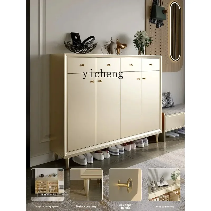 GZ-24   Solid Wood Shoe Cabinet Doorway Wall-Mounted Shoe Rack Large Capacity Integrated Entryway Shoe Storage Cabinet