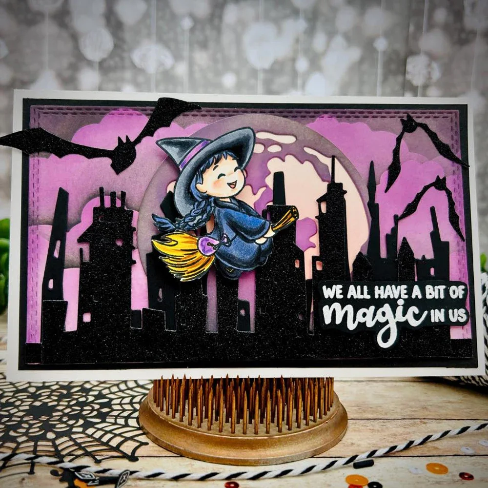 Cute Witch Ghost Halloween Metal Cutting Dies Clear Stamp DIY Scrapbooking Dies Silicone Stamps For Card Photo Albums Decoration