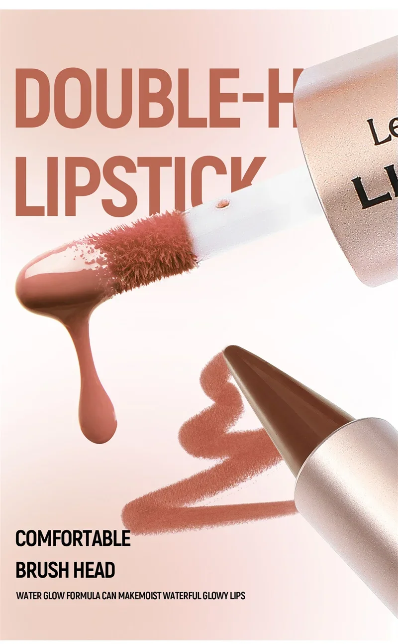 2-in-1 Konischer Gradient-Lipliner-Stift in Nude-Braun, Spiegelglas-Lipgloss, Matter Lippenkonturenstift, Wasserfester Lippenkonturenstift, Nicht klebendes Make-up – Detail 2