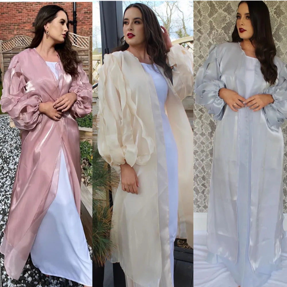 Organza Fashionable Islamic Clothing Outer Abaya Unique Sleeve Part Cardigan Abaya for Muslim Women