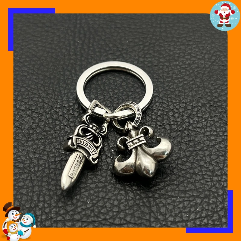 Vintage Old Double Cross Iris Sword Keychain Hip Hop Punk Classic Personality Retro Bag Hanging Accessories