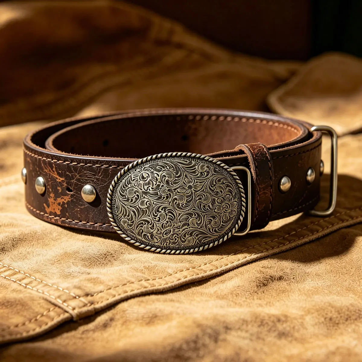 Retro Western Cowboy Emboss Floral Belt Buckle Fashionable Leather Accessory Classic Trend