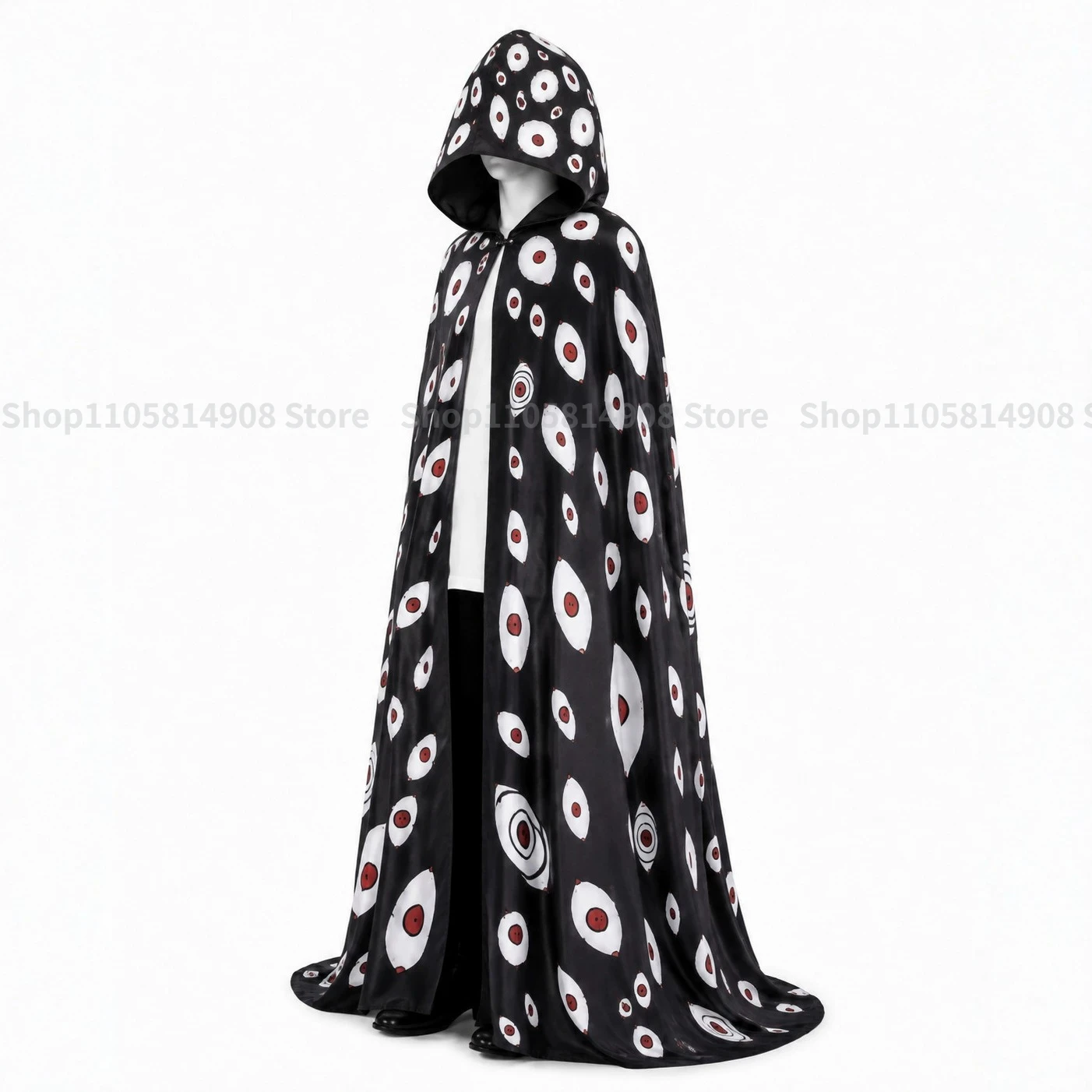 Anime Bleach Thousand-Year Blood War Yhwach Cos Cloak, All Over Eye Printed Hooded Long Cape, Halloween Cosplay Events Clothes
