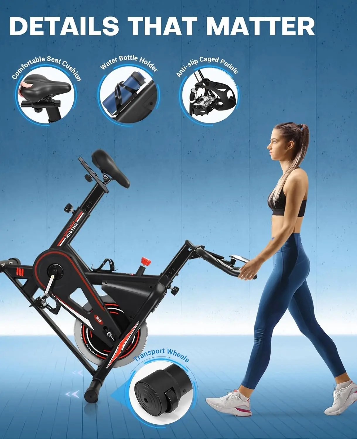 Resistência magnética bicicleta estacionária para casa, Silent Workout Bike, 330 lb Capacidade, confortável SE