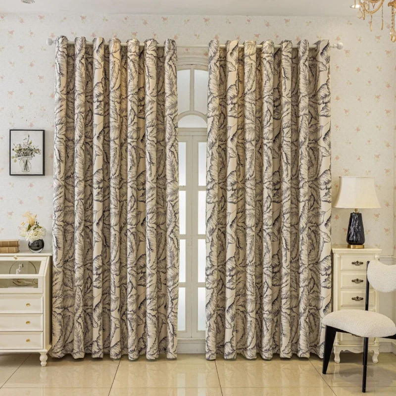 High-precision Shading Fabric Insulation Curtains, French Style Curtains, Leaf Pattern Curtains