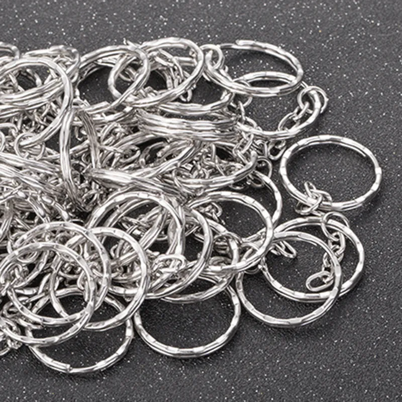 Delicate 10 pcs 25mm Key Rings Parts with Chains Silver Color Popular Metal Round Split Keychains DIY Jewelry Accessories DP007