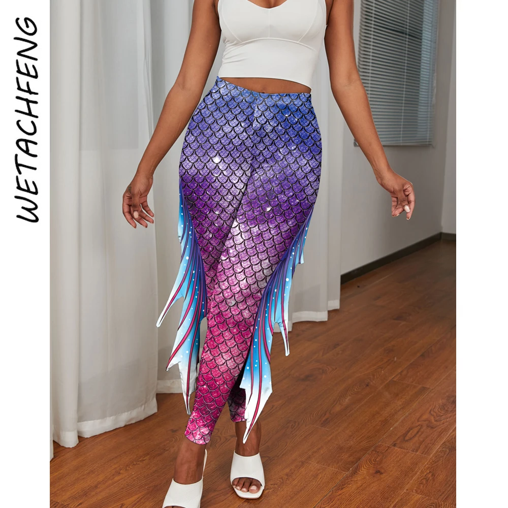 Women Sexy 3D Printed Mermaid Pants Fish Scales Cosplay Bottoms Fashion Lady Leggings Tight Yoga Dance Streetwear Pants Clothing