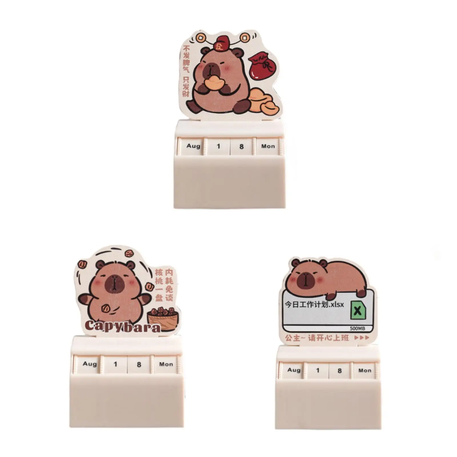 Dekorasi meja kalender, bisa digunakan kembali hadiah ulang tahun lucu dengan roda Manual ornamen Desktop Desain Capybara untuk sekolah kantor rumah