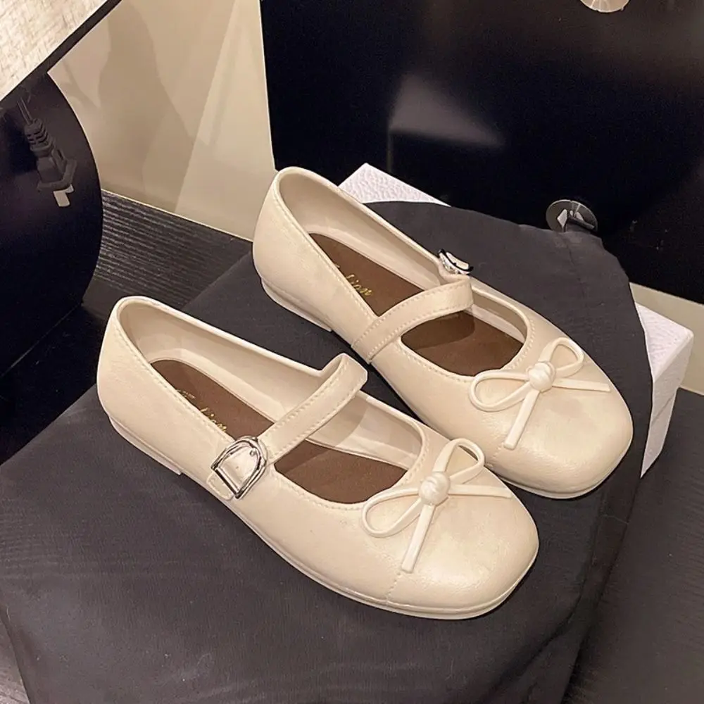 Sweet Women's Pearl Bow Tie Sandals Non-slip Comfortable Low Heel Toe-covering Slippers Versatile Soft Flat Ballet Flat Shoes image 3