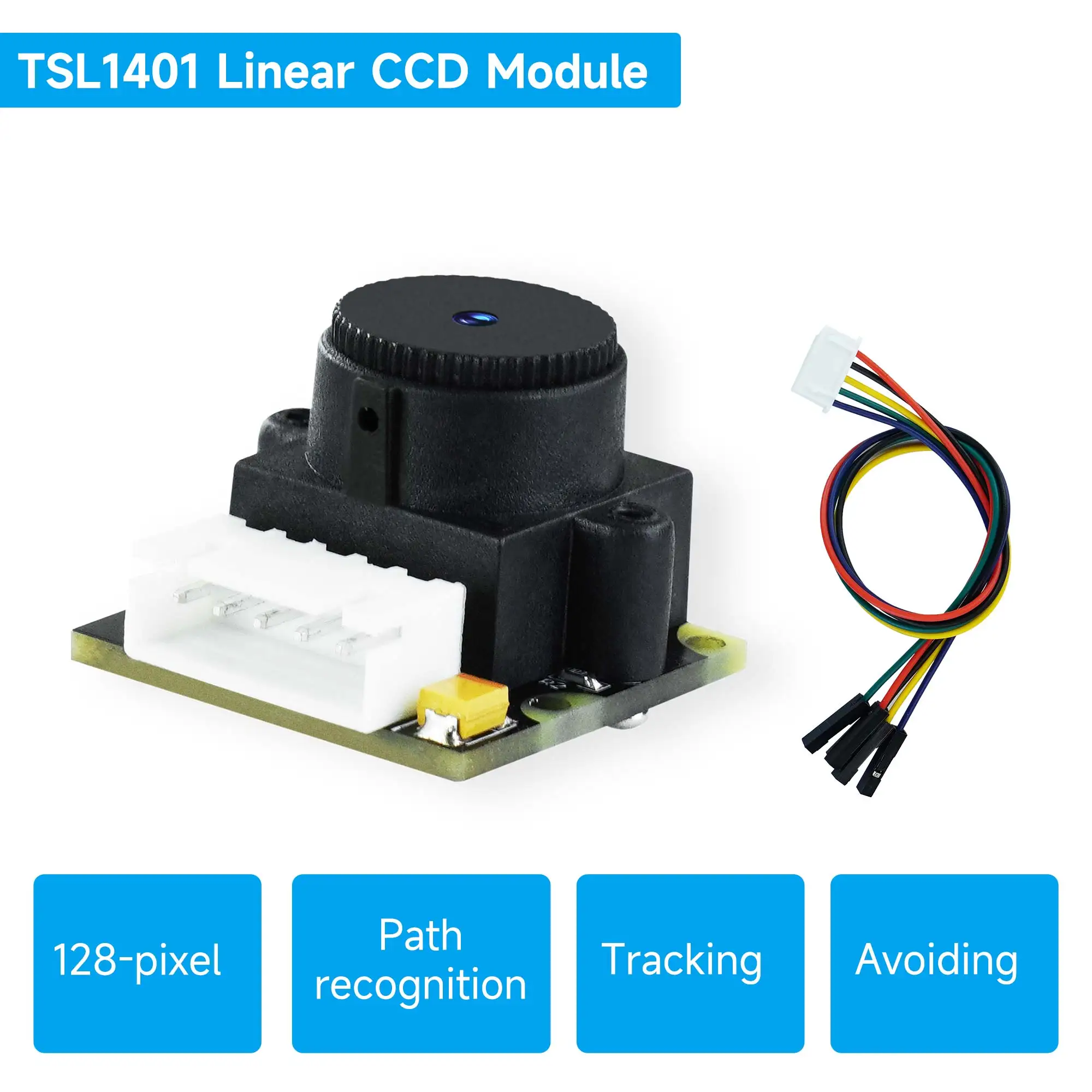 โมดูลกล้อง CCD แบบเส้นตรง TSL1401การประมวลผลสัญญาณไฟฟ้าที่มีพอร์ต5IN-XH2.54 128พิกเซลสำหรับการติดตามสายหุ่นยนต์อัจฉริยะ DIY