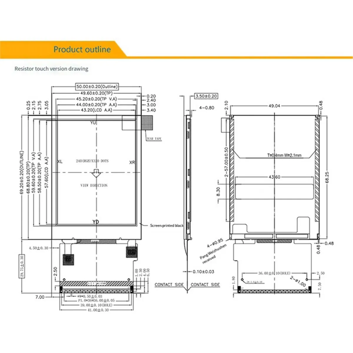 2.8 Inch LCD TFT Touch Display Module 240x320 ST7789V Touch Screen RGB 4-Wire Resistive Touch Screen