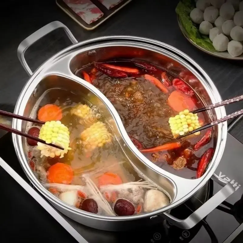 

316 stainless steel 32 cm divided double partition style hot pot Chinese soup pot electric stove cooking pot