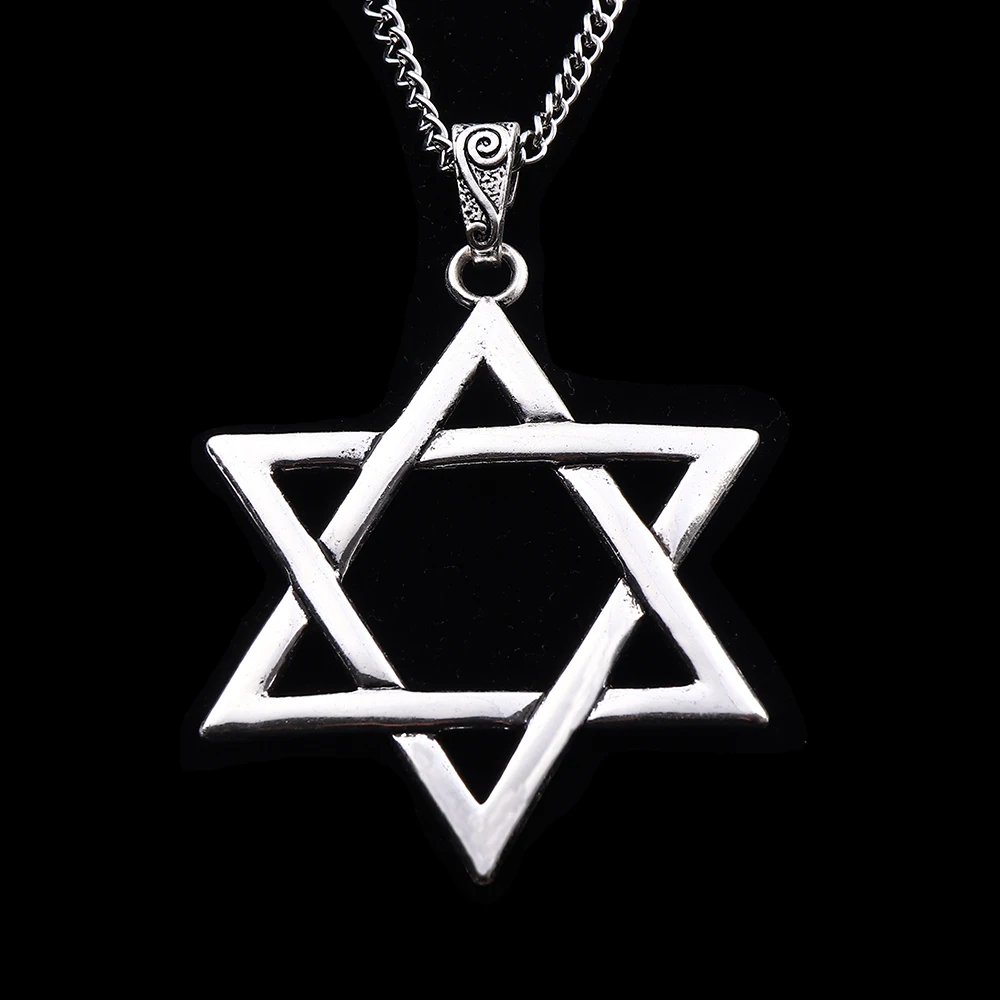 1 Piece Tibetan Silver Large Star Of David Charm Pendant On Long Link Chain Necklace 34