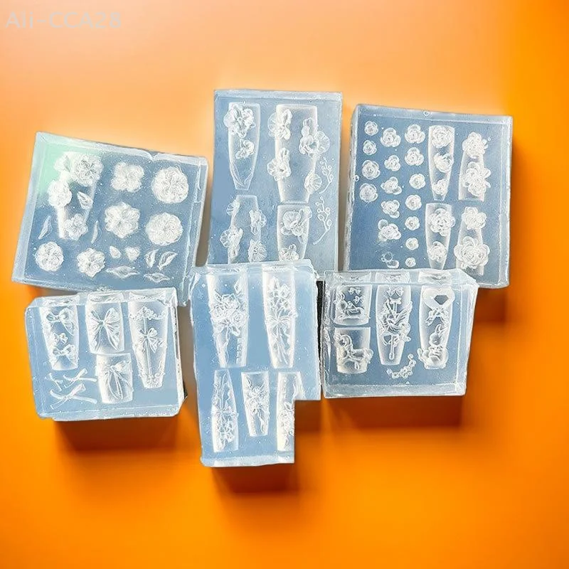 DIY Manicure Set - 3D Rose and Bow Design Silicone Nail Mold; Includes Stamping Plates for Unique Artistic Nail Decor.