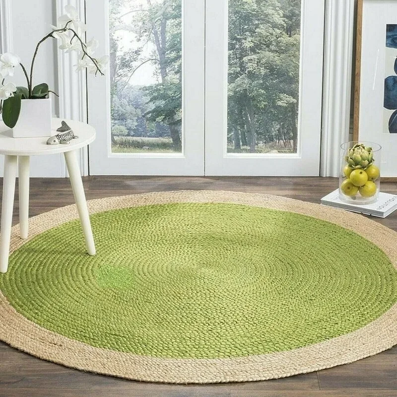 

Green Rug Jute Round 100% Farmhouse Natural Jute Hand Braided Modern Rustic Look