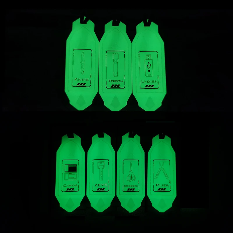 7 Style Luminous TPU Patch Pull Handle Tactical Backpack Functional Tail EDC DIY U Disk Knife Scissors Cards Torch Plier For Bag