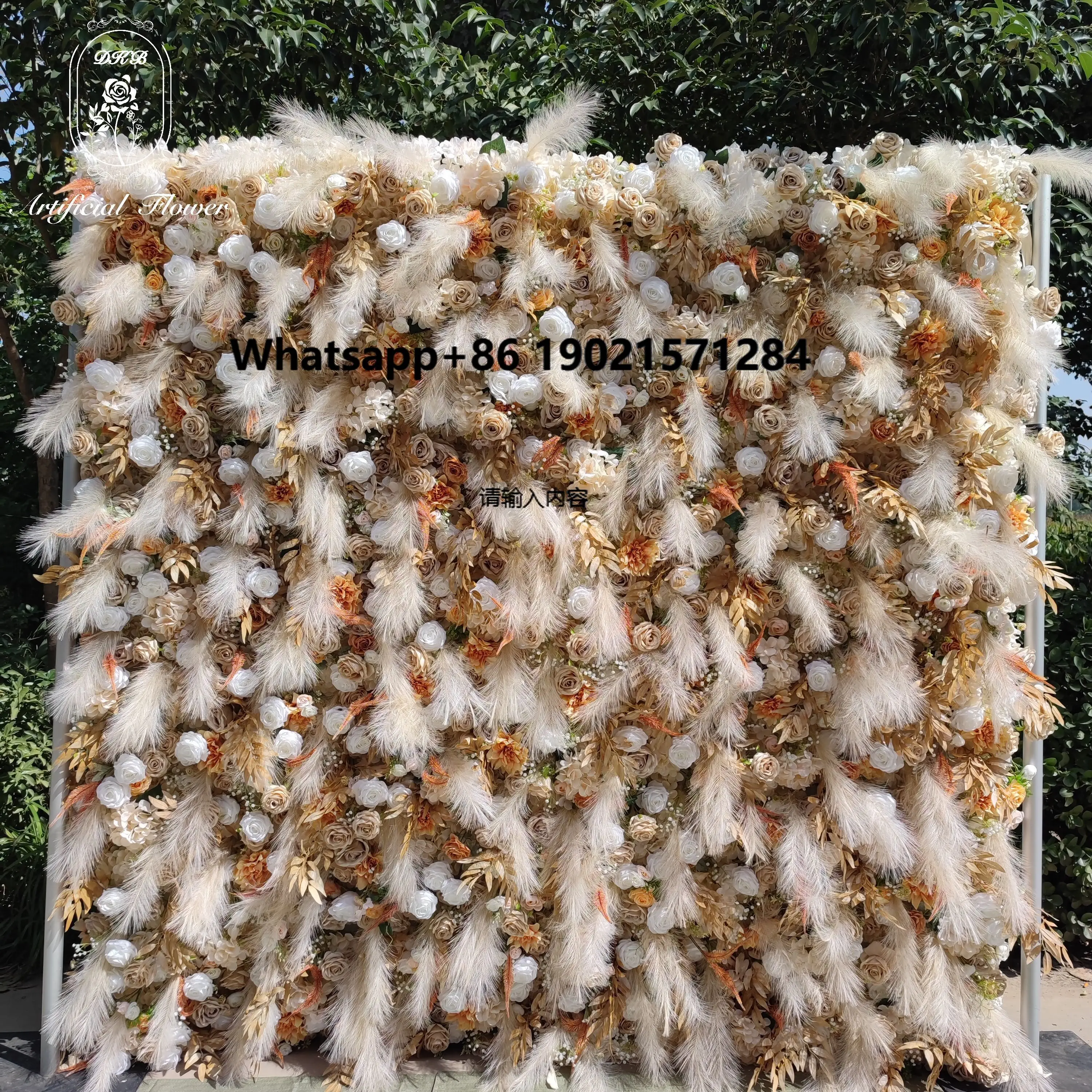 

Artificial Flower Manufacturer Wholesale Home Wedding Decoration Pampas Rose 3d Roll up Flower Wall Backdrop 8ft X 8ft