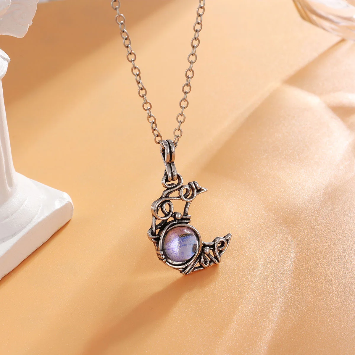 

Antique Silver Twisted Vine Moonstone Crescent Moon Pendant Necklace for Women, Vintage Witchy Fantasy Mystical Collarbone Jewelry, Dainty Stackable Quiet Luxury Daily Gift