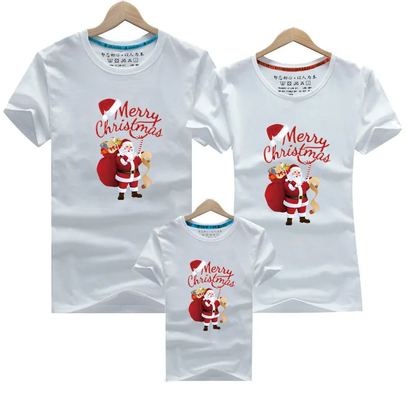 Father Mother Son Daughter Clothes Cotton Short Sleeve Cartoon Print Christmas Family Matching T-shirt New Year Family Look