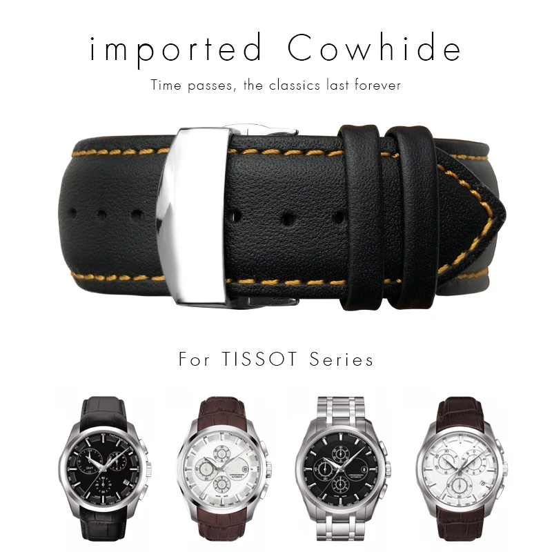 MAISITU 22 23 24mm Curved end Genuine Leather Watchband for Tissot T035 Hamilton HUAWEI GT 2 Tudor Black SHIELD Calfskin Strap