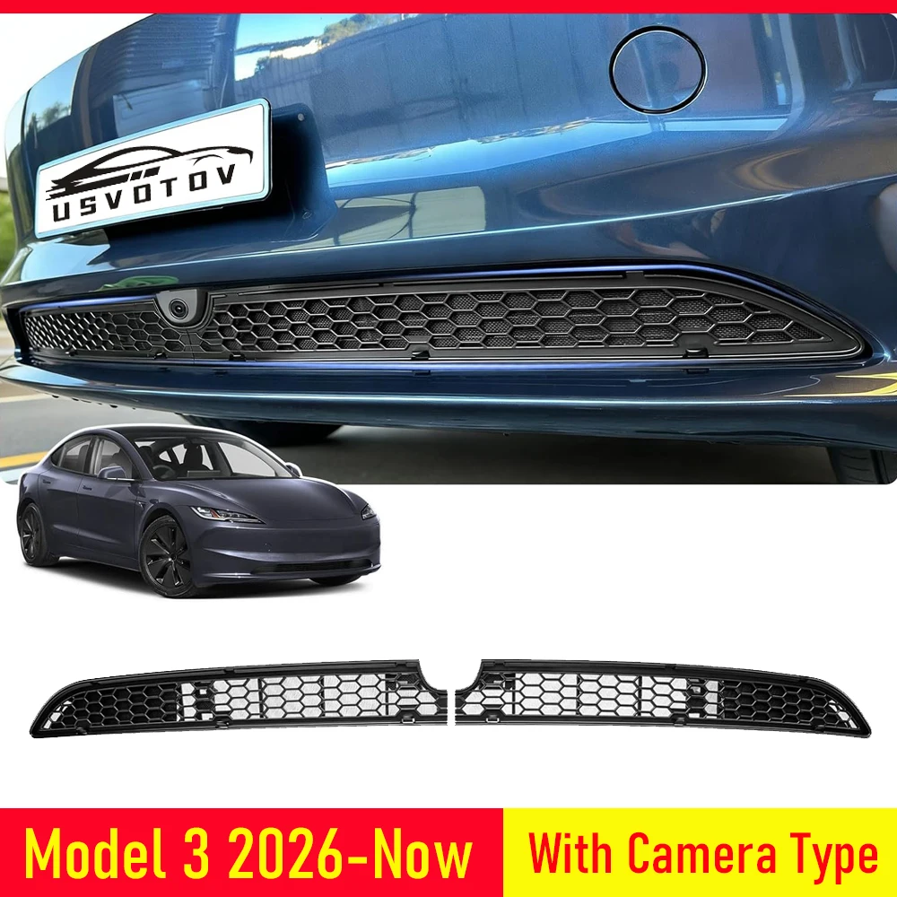 USVOTOV Grille Mesh Inserts for 2026 2027 Tesla Model 3 Front Air Inlet Vent Grille Cover Lower Bumper Net Protector Accessories