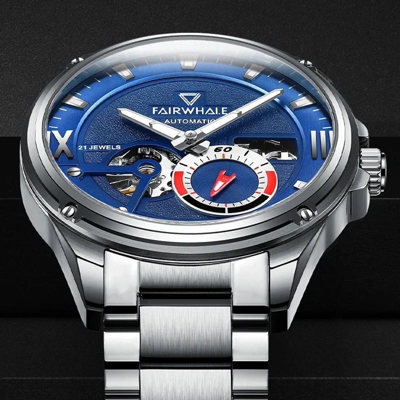 Mark Fairwhale-reloj mecánico automático para hombre, de acero inoxidable, luminoso, a la moda, hueco, resistente al agua