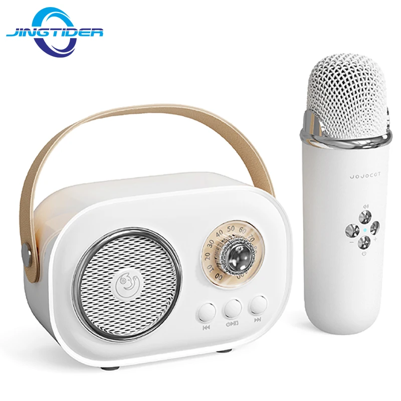 Retro Portable Karaoke Bluetooth Speaker Home KTV Singing Speaker HIFI Bass Stereo Handfree Call Wireless Microphone FM Radio