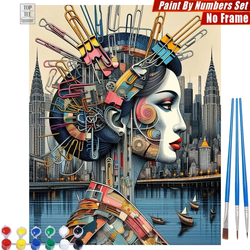 

Mechanical Female Profile DIY Digital Oil Painting Set - Cityscape Components Construction Birthday Gift For Friend