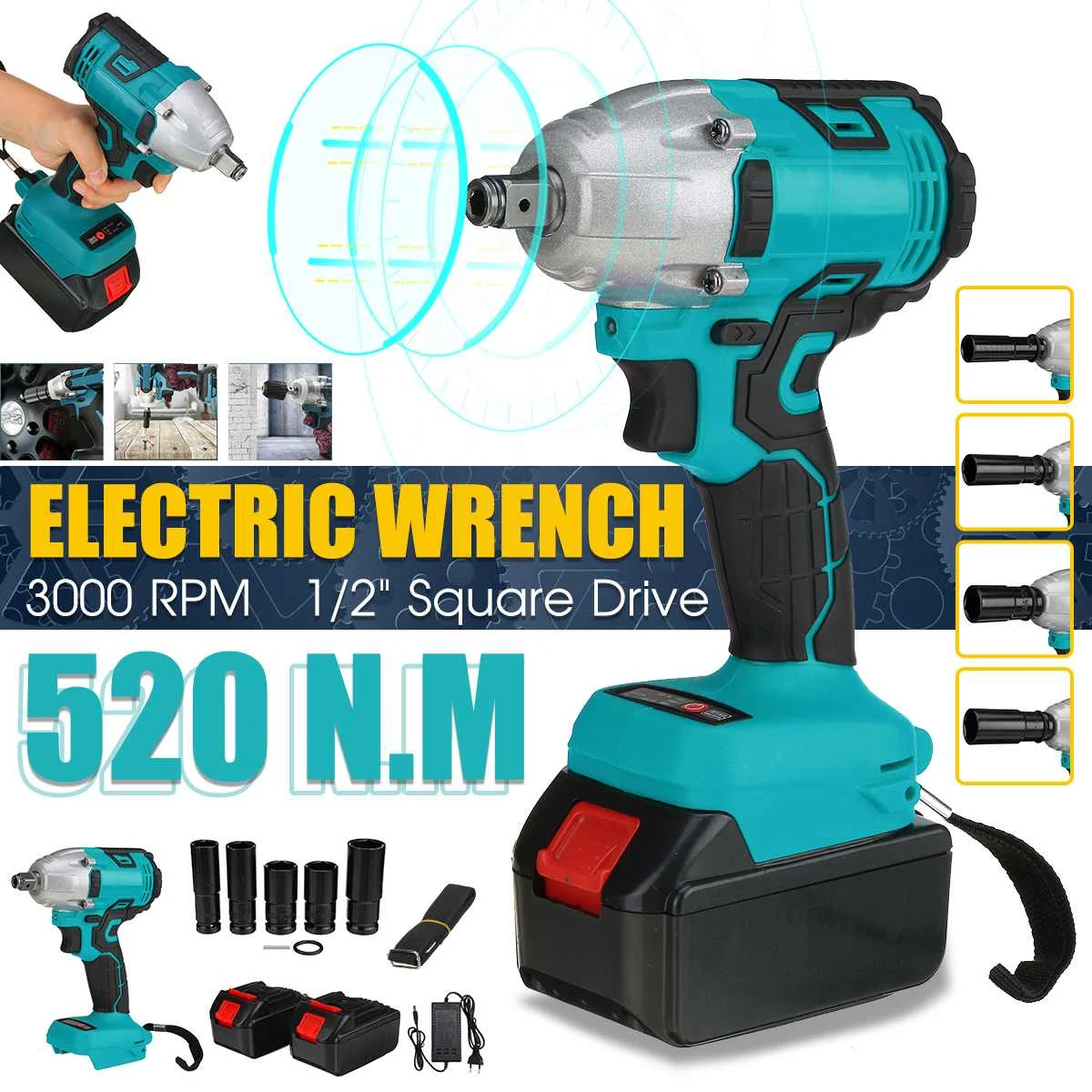 

588VF 22800mAh Brushless Cordless Electric Impact Wrench 1/2 inch Wrench Power Tools Compatible For Makita Rechargeable Battery