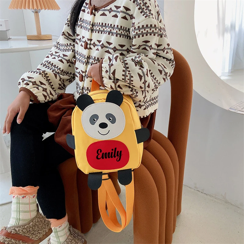 Cute Cartoon Zoo Animal Mochila para crianças, mochila personalizada para criança, sair, nome personalizado, forma de panda bonito