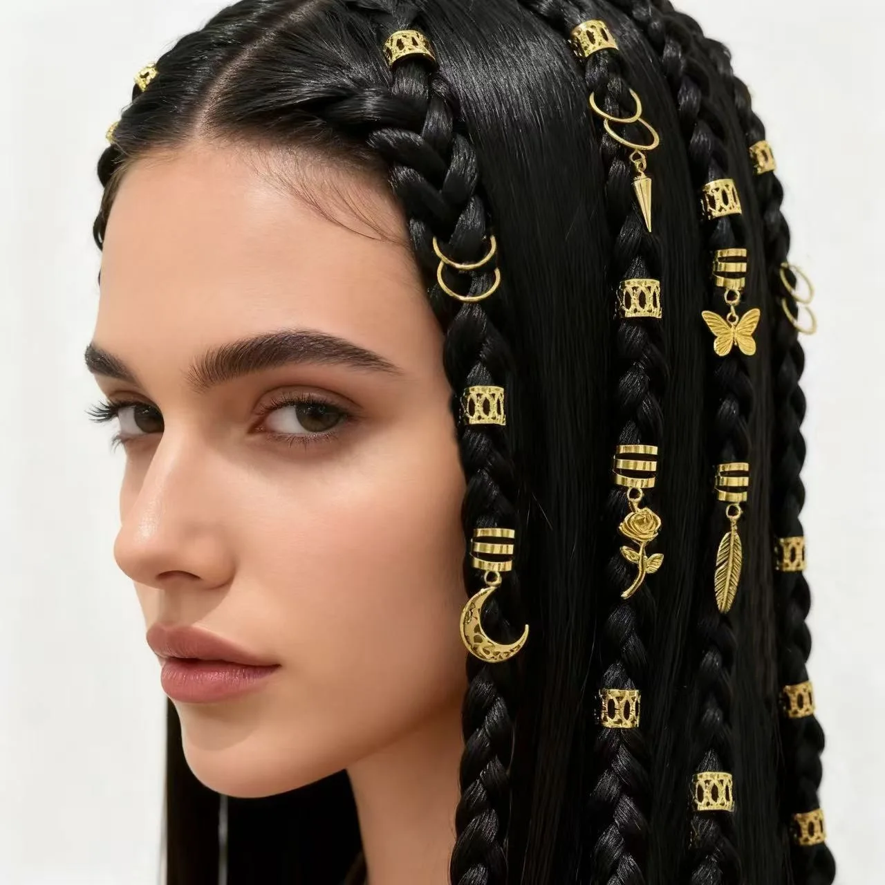 

25pcs Premium Butterfly Moon Dreadlock Hair Rings for Braids Hair Extension Accessories Metal Hair Clips Decorative