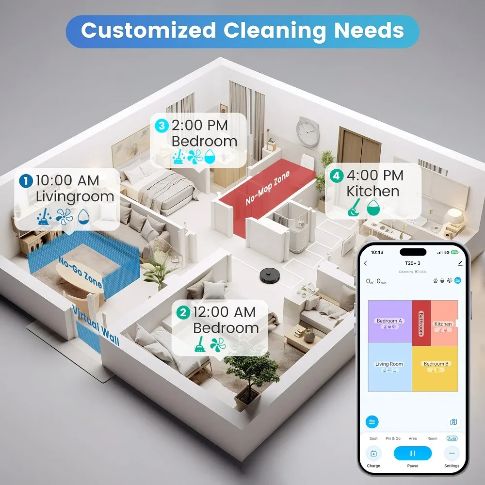 AIRROBO T20 Robot Vacuum Cleaner 2800pa Suction Self Emptying Auto Recharger Robot Sweeping Water Mop Cleaner
