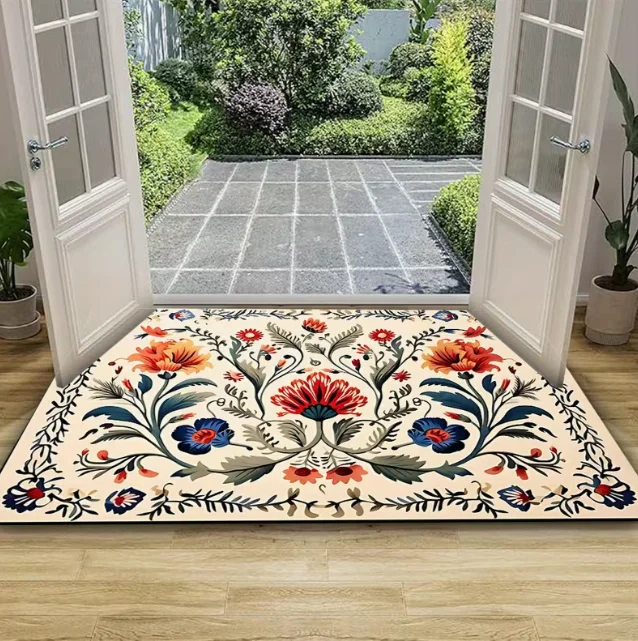 Lebendige Frühlings-Fußmatte mit Blumenmuster, weich, für den Eingangsbereich, Wohnzimmer, Schlafzimmer, Badezimmer, Küche und Wäsche, Heimdekoration, Matte, Bereichsmatte